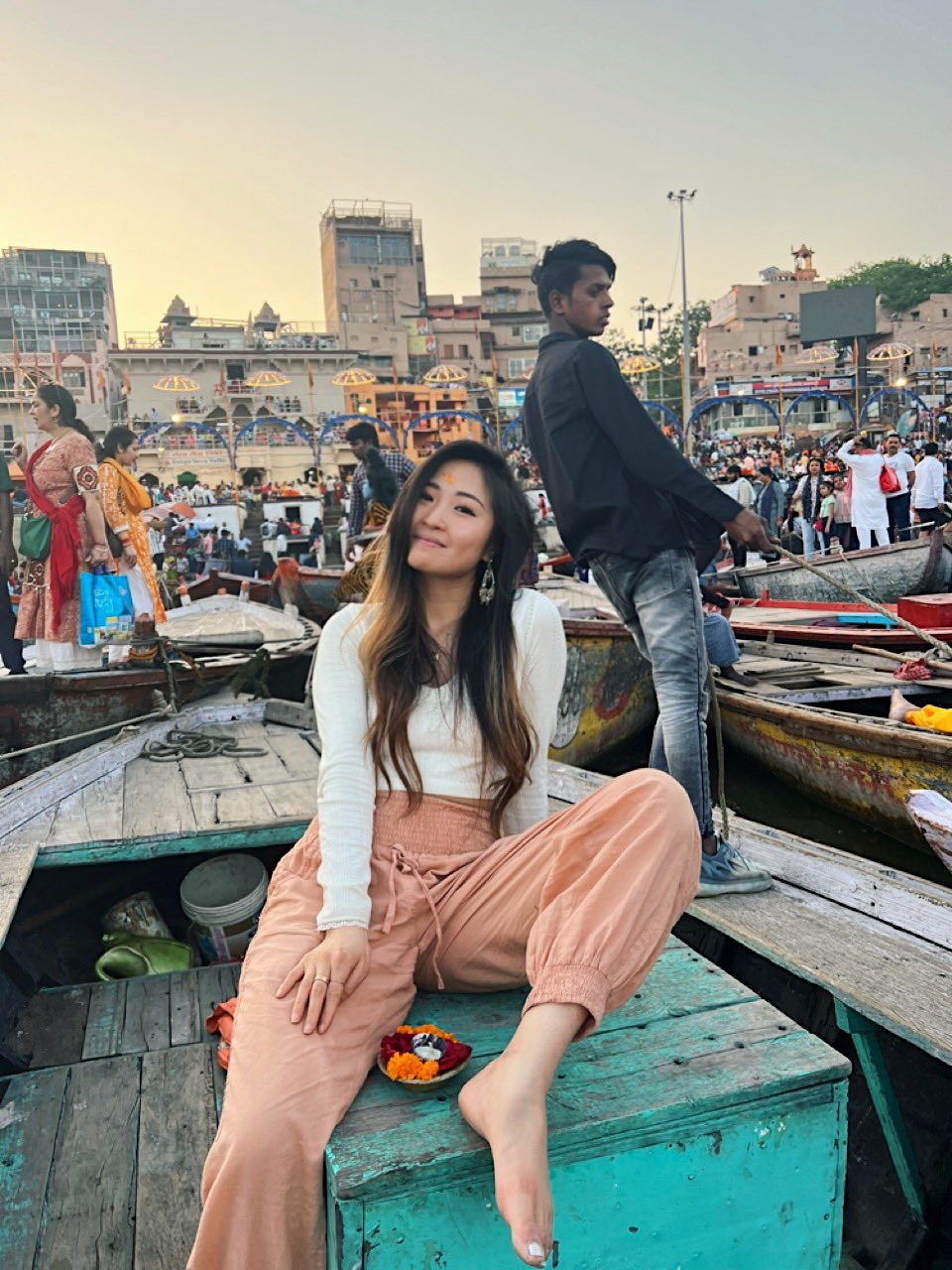 Solo female traveller exploring Varanasi Solo female traveller at Varanasi ghat