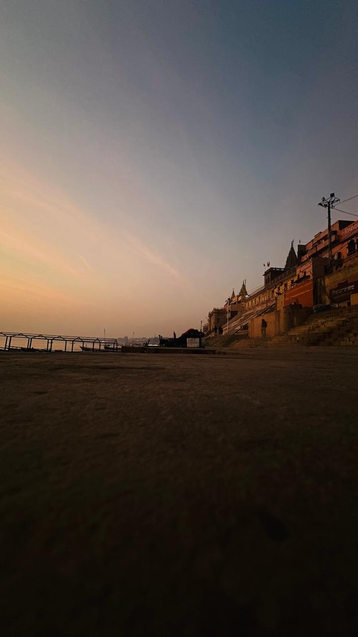 Sacred ghats of Varanasi at dusk Evening view of Varanasi ghats