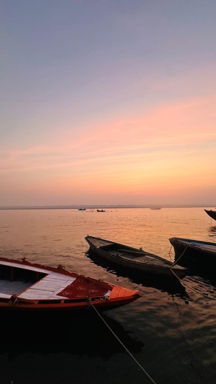 Evening boat ride on the sacred Ganges Evening river view